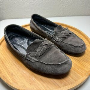 Born Suede Leather Loafers Moccasin Flats 8M Brown Neutral Braided Strap Cowgirl